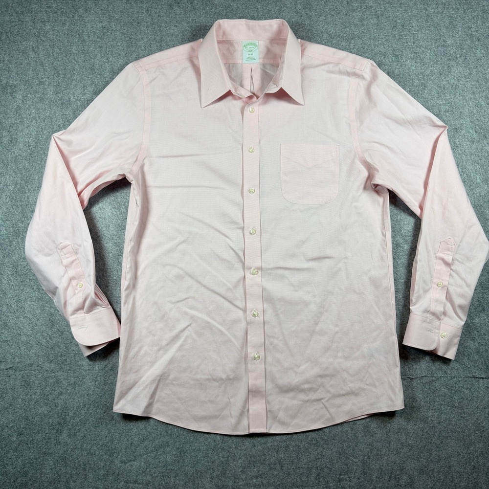 Brooks Brothers Mens 1818 Slim Fit Dress Shirt 16 34/35 Pink Non Iron Cotton